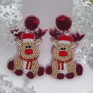 Handmade Beaded Earring, Santa Paws Dog